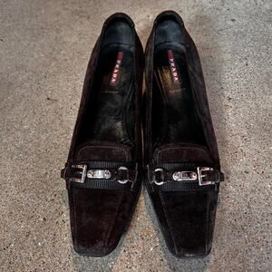Prada Suede Kitten Heel Court Brown Shoes Size 39